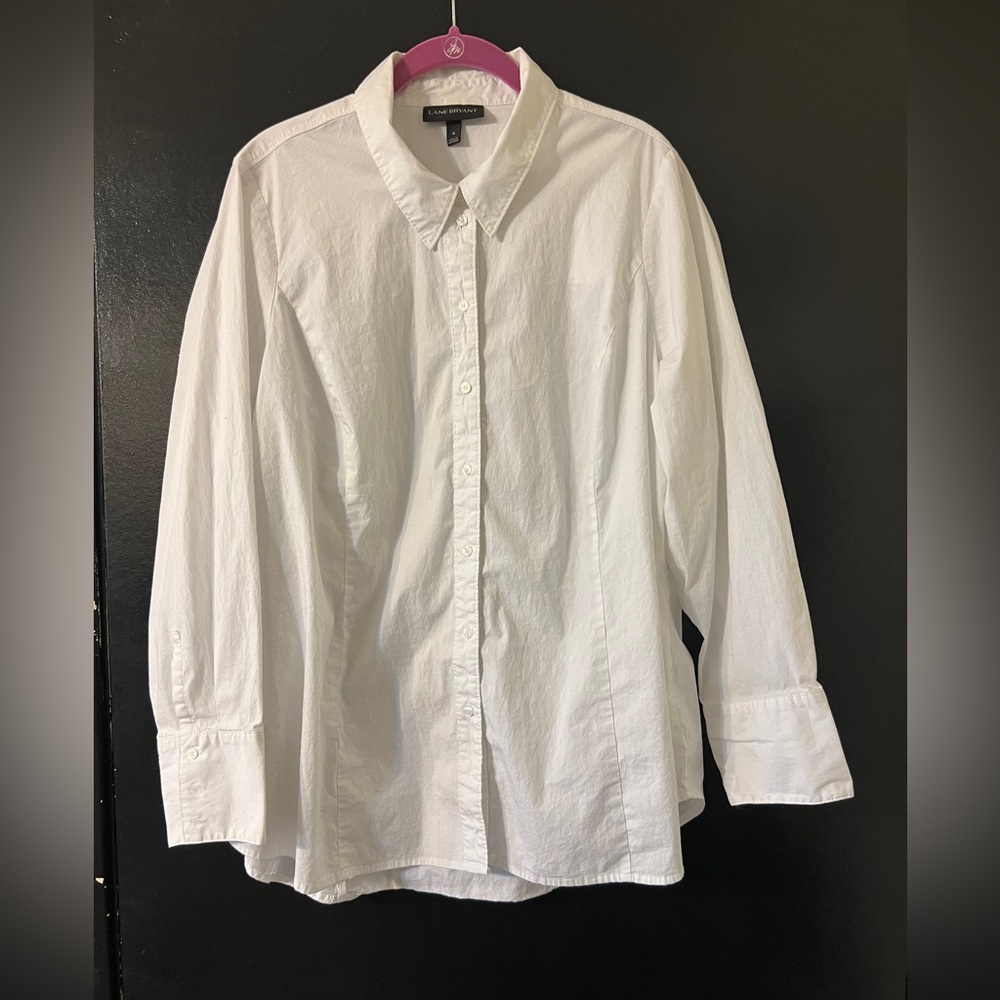 Lane Bryant Classic White Button Up with Hidden Buttons